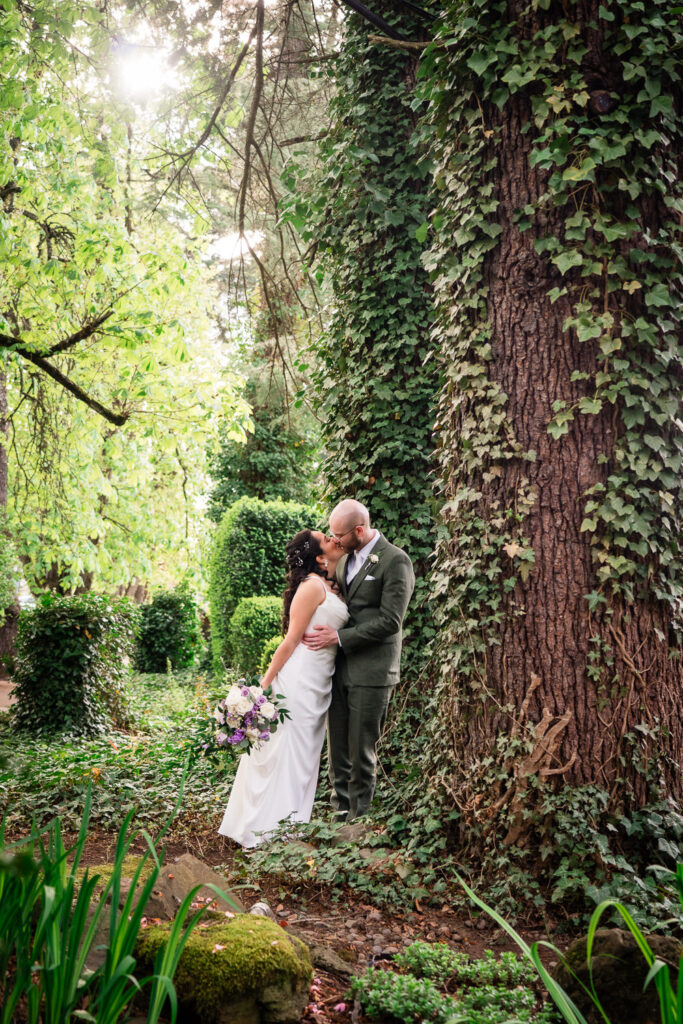 Portland wedding photographer bride and groom kissing portrait