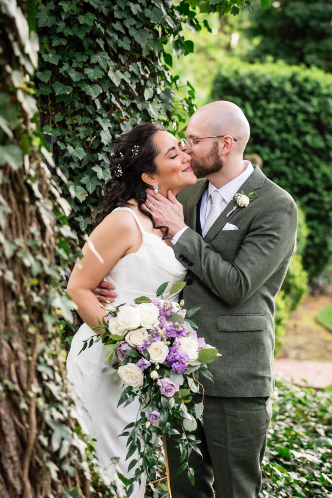 Portland wedding photographer bride and groom kissing portrait