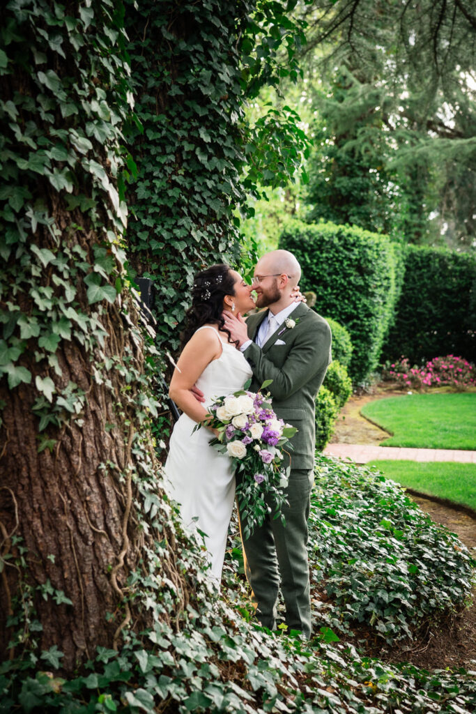 Portland wedding photographer bride and groom kissing portrait