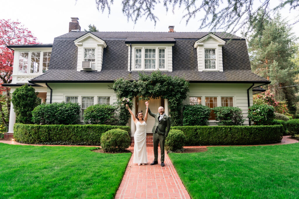 Portland wedding photographer bride and groom celebrating