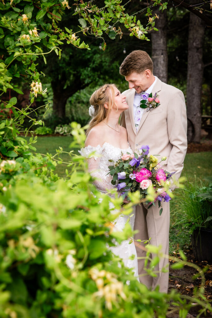 Lavender Owl Farm Wedding Bride & Groom Portraits in the gardens