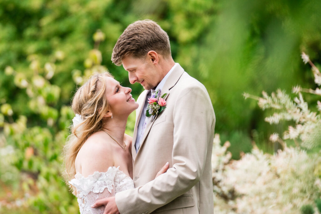 Lavender Owl Farm Wedding Bride & Groom Portraits in the gardens